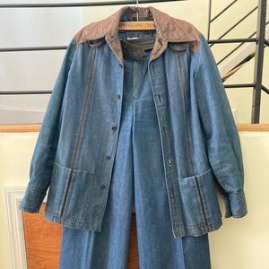 Unisex vintage Mc Douglas Paris two piece blue denim leather suit S / M.